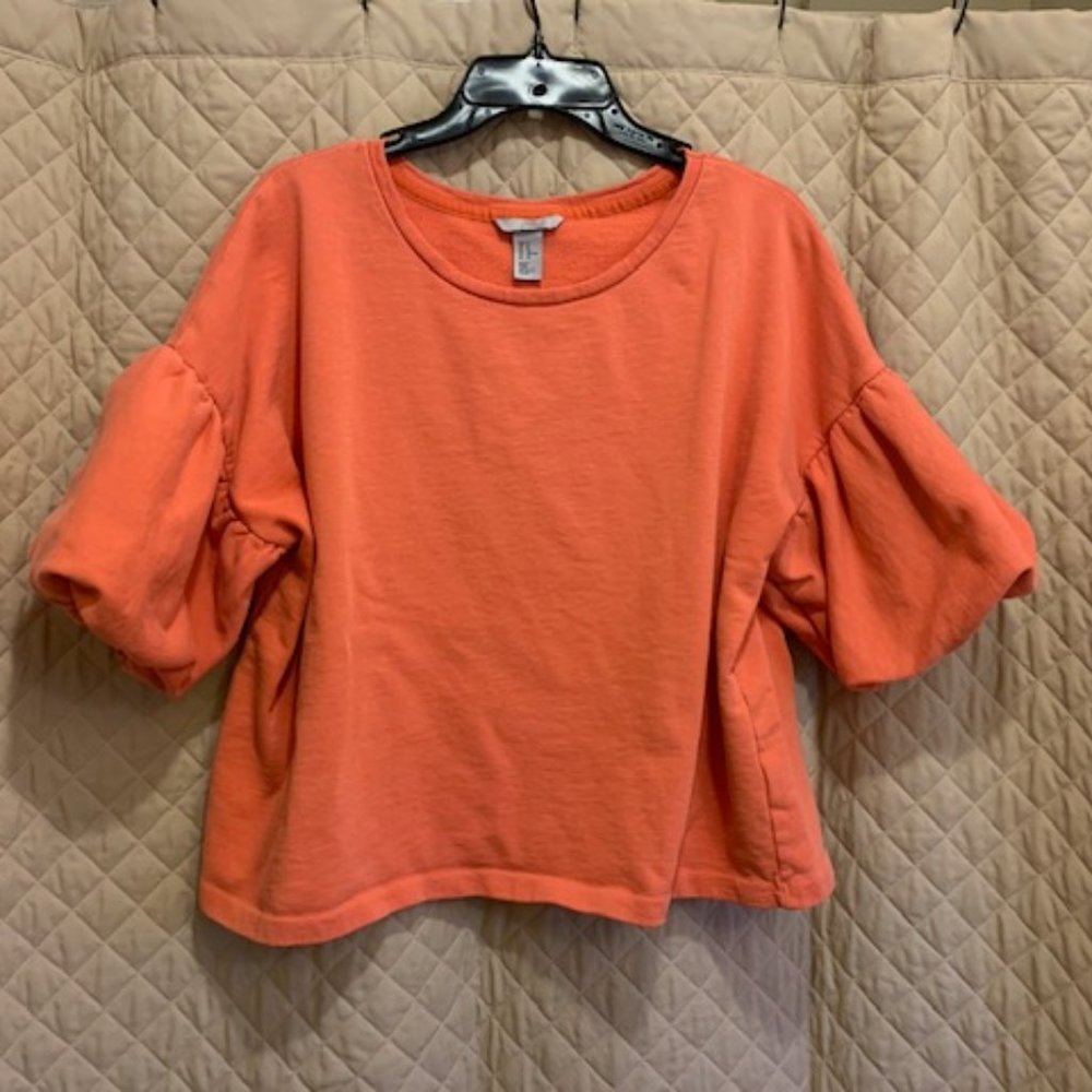 H&M Loose Fit Cotton Bell-Sleeve Sweatshirt, 3/4 Sleeves, Tangerine, Size XL